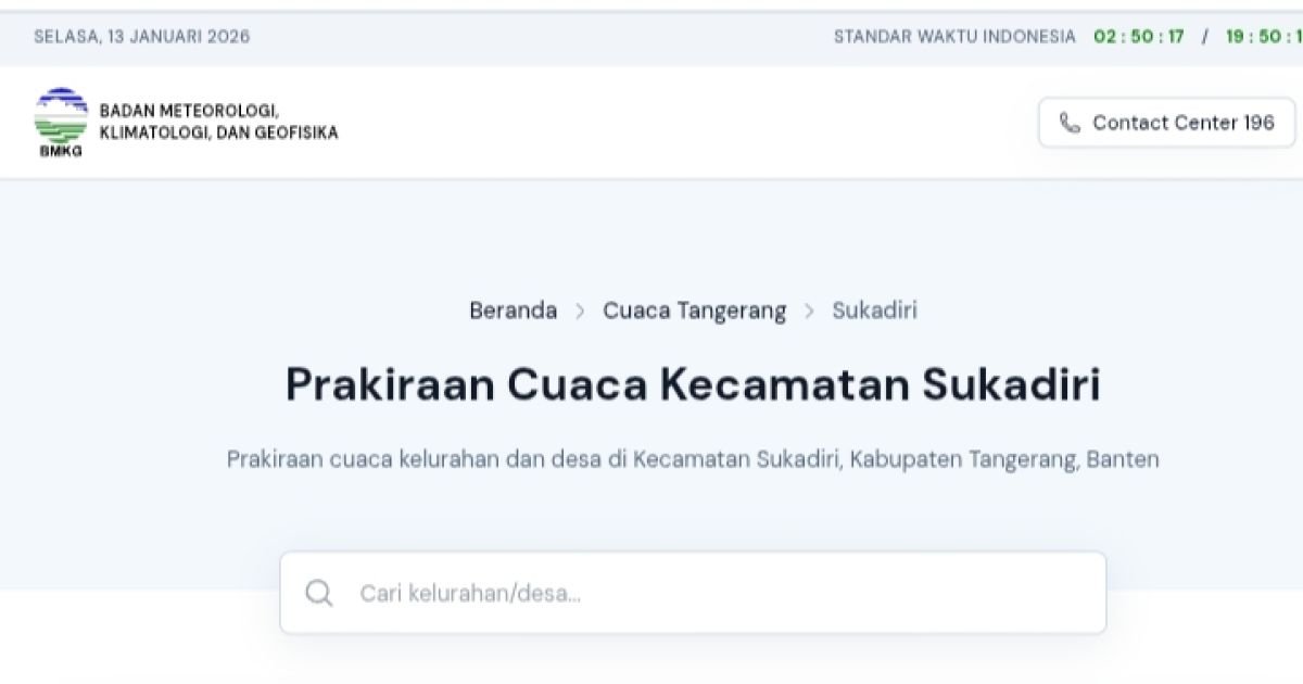 Prakiraan cuaca Kecamatan Sukadiri, Kabupaten Tangerang, Banten, berdasarkan data resmi BMKG.